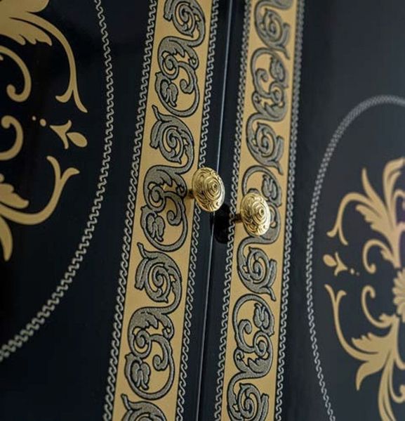 Interdesign24 Schlafzimmer-Set Paola, (6-Teilig, im ausgefallenem Barock-Stil, inkl. Bett 160 x 200 cm und Kleiderschrank mit Spiegeltüren), in Schwarz/Gold Hochglanz