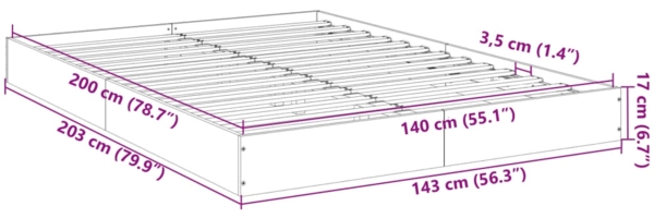 vidaXL Bettgestell ohne Matratze Räuchereiche 140x200 cm Holzwerkstoff 842025 Bild 9