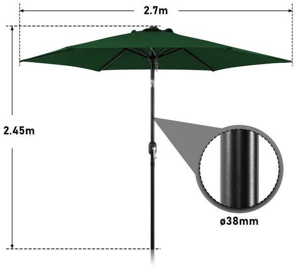 Clanmacy Sonnenschirm Sonnenschirm Ø270 cm knickbar Balkonschirm Gartenschirm UV50+ Grün, LxB: 270x270 cm, Stabiler knickbar/für Garten, Balkon, Terasse/Sonnenschutz