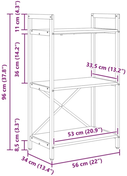 vidaXL Bücherregal Graues Sonoma 56 x 34 x 96 cm Holzwerkstoff 883877 Bild 10