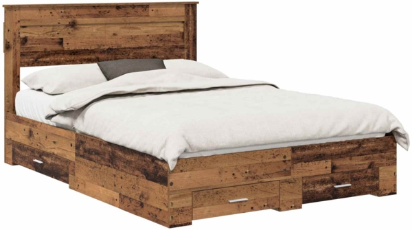 vidaXL Bettrahmen mit Kopfteil Altholz 140 x 190 cm Holzwerkstoff 3409985