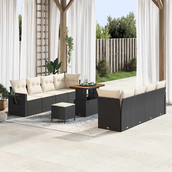 vidaXL Gartensofa-set mit Kissen 11 pcs Schwarz und Creme Poly-Rattan 3363670