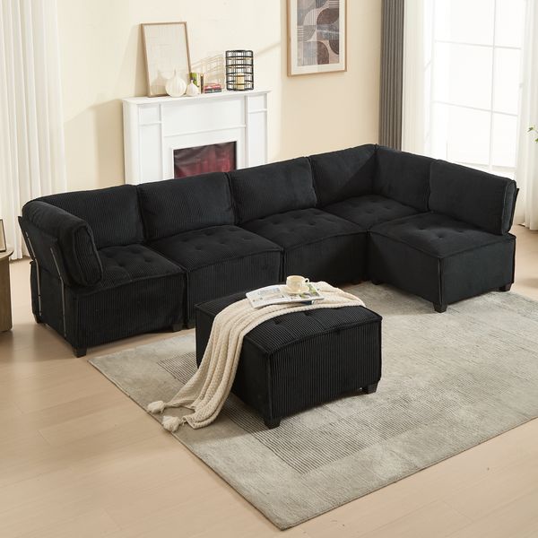 6-Sitzer Wohnlandschaft B 308 x T 154 x H 81,99 cm aus Cord, modular mit Schlaffunktion