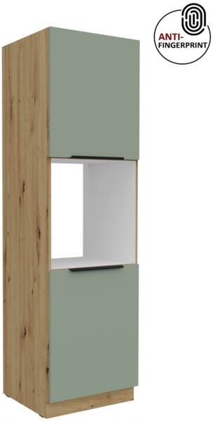 Küchen Hochschrank 60 cm Küche ARIA Aquamarin ultra matt + Eiche Artisan matt, hochwertige Fronten mit Anti Fingerprint Beschichtung, Soft-Close Küchenzeile Küchenblock