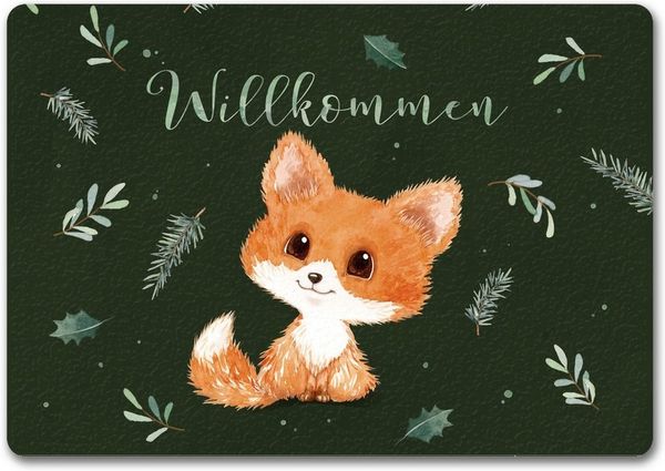 speecheese Fußmatte Baby Fuchs Fußmatte in 35x50 cm ohne Rand grün mit Spruch Willkommen