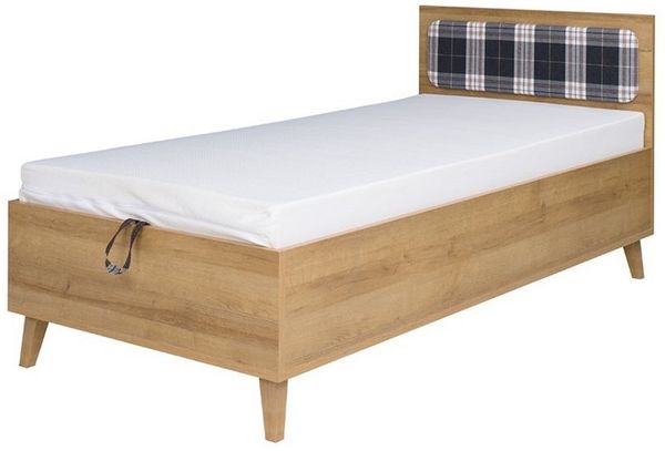 Lomadox Jugendbett MARIBOR-132, 90cm mit aufklappbarem Bettkasten in Eiche mit gepolstertem Kopfteil