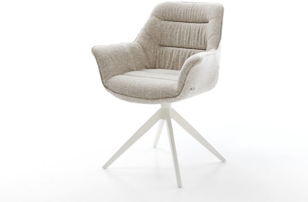 Drehstuhl Kaira-Flex Webstoff Soft Beige Kreuzgestell breit Weiß 360° drehbar Wippfunktion