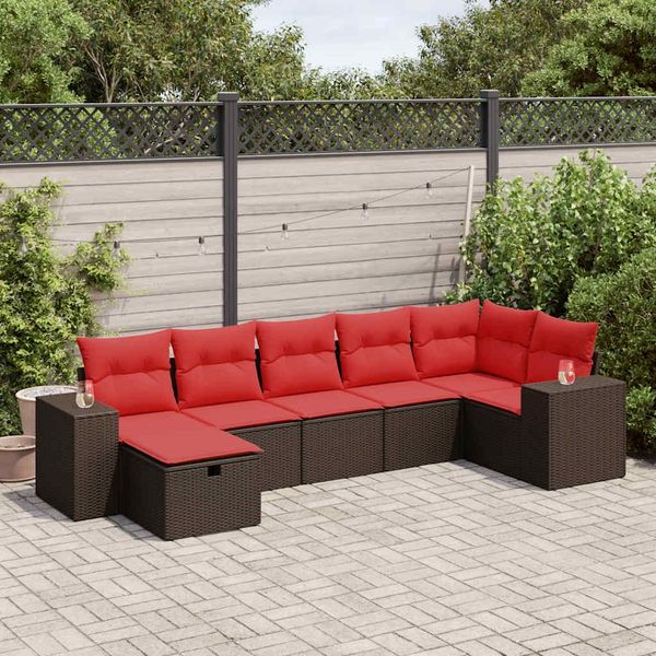 vidaXL 7-tlg. Garten-Sofagarnitur mit Kissen Braun Poly Rattan 3325710