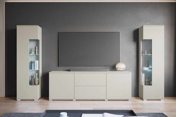 OTTO home Wohnwand KENIA, (Komplett-Set, 3-St), Vitrinen mit Eckverglasung, hängend und stehend montierbar