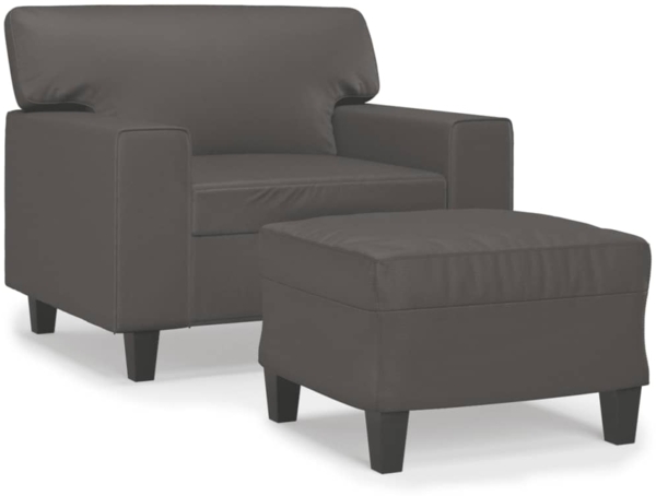 vidaXL Sessel mit Hocker Grau 60 cm Kunstleder 3201161