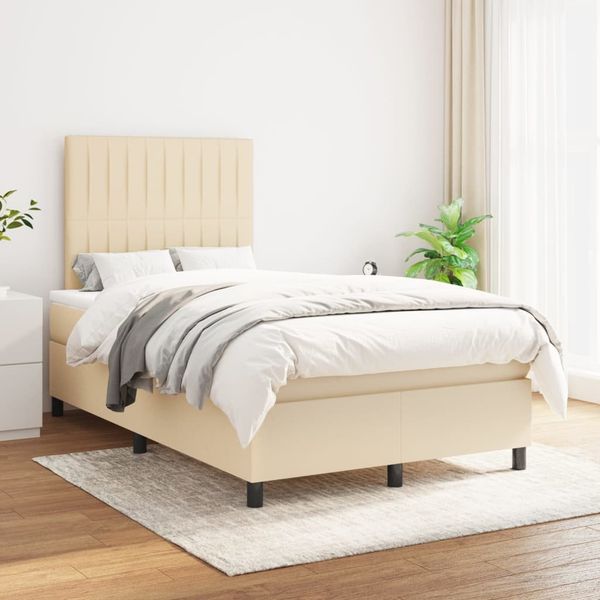 vidaXL Boxspringbett mit Matratze Creme 120x200 cm Stoff, Härtegrad: H2 [3141926]