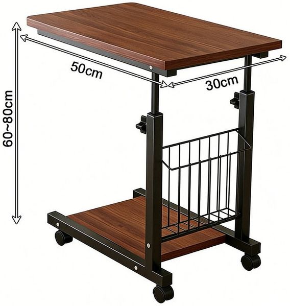 GLIESE Beistelltisch Höhenverstellbarer beistelltisch auf Rollen, 50x30 cm, mit 360° drehbarer Platte Mobiler beistelltisch für Sofa, Bett & Boden
