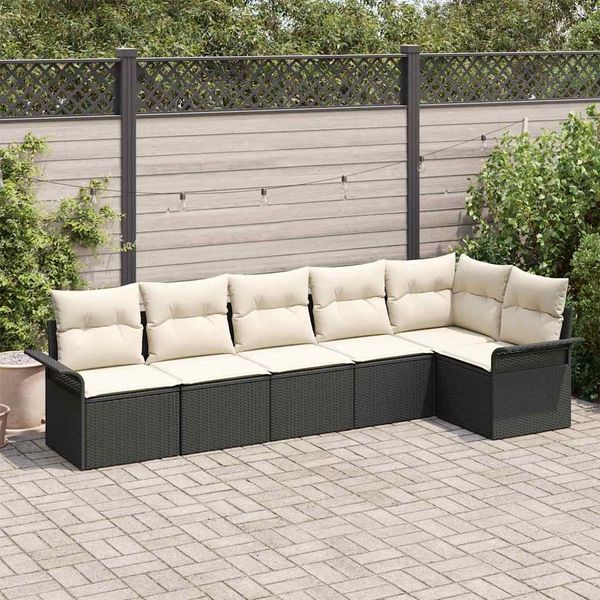 vidaXL Gartensofa-set mit Kissen 6 pcs Schwarz Poly-Rattan 3345377