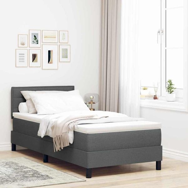 vidaXL Boxspringbett mit Kopfteil Dunkelgrau 90 x 190 cm Stoff 3338574