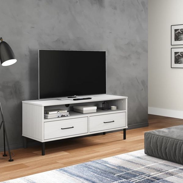 vidaXL TV-Schrank OSLO mit Metallbeinen Weiß Massivholz Kiefer [351026]