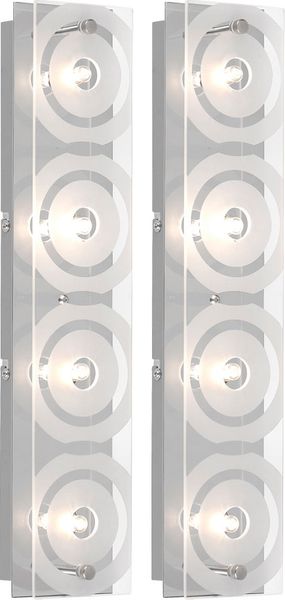 2er Set Wandleuchte, Chrom, Glas satiniert, 4 Flammig, L 40 cm