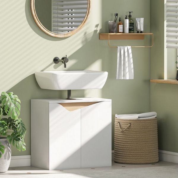 HOMCOM Waschbeckenunterschrank (Waschtischunterschrank, 1-St, Badezimmer Unterschrank) Mit U-Ausschnitt für wandmontierte Waschbecken