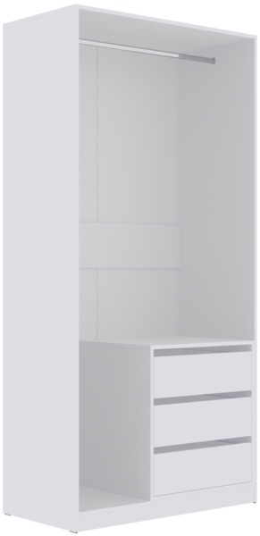 Marmex Möbel TRES SET 11B offener Kleiderschrank mit Kleiderstangen und Container, laminierte Spanplatte, weiß, 100x206x51 cm