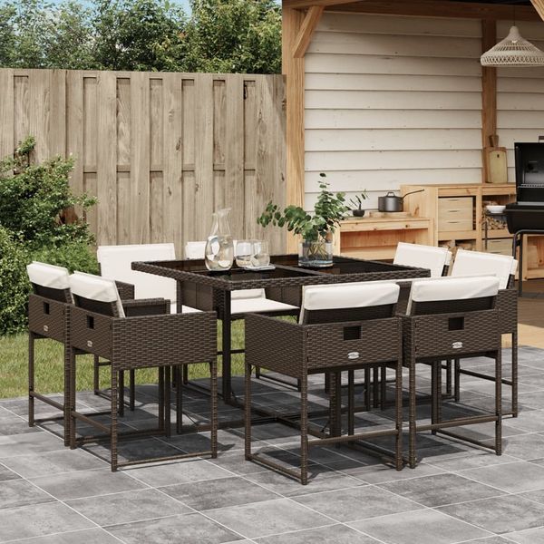 vidaXL 9-tlg. Garten-Essgruppe mit Kissen Braun Poly Rattan 3278144