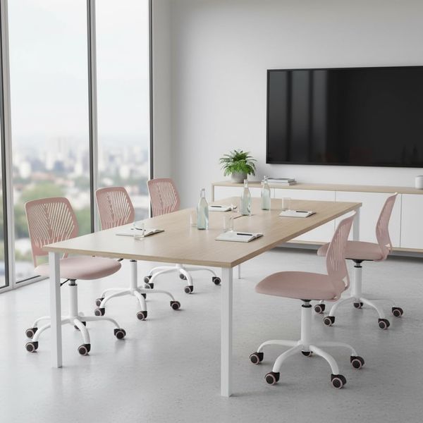 FurnitureR Meetingraum Stuhl ergonomisch, höhenverstellbarer Drehstuhl ohne Armlehnen, Netzrückenlehne, 38x40 cm Sitz, 32cm Rückenlehne, für Büro & Besprechung, Morandi Rosa