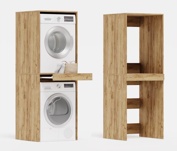 Platan Room Waschmaschinenumbauschrank Waschmaschinenschrank für Waschmaschine & Wäschetrockner Waschmaschine Trockner Schrank mit Ausziehbrett Überbauschrank