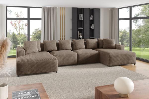 Wohnlandschaft Sofa U-Form Designersofa MEGAN in Stoff Poso Cappuccino