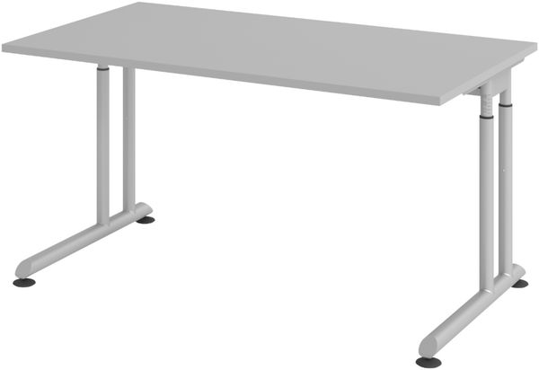 bümö höhenverstellbarer Schreibtisch Z-Serie 140x80 cm in grau, Gestell in Silber - PC Tisch klein für's Büro manuell höhenverstellbar, Computertisch verstellbar, ZS-14-5-S