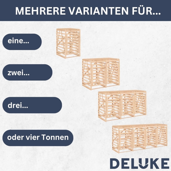 DELUKE® 4er Mülltonnenbox Kiefernholz BOUMI 318x91,5x128,5cm Natur Mülltonnenverkleidung für 4 Tonnen Müllbox aus Holz Mülltonnenschutz Mülltonnendach Bild 4
