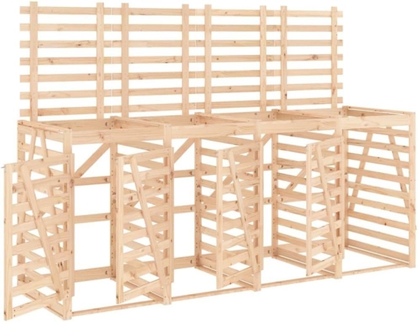 DELUKE® 4er Mülltonnenbox Kiefernholz BOUMI 318x91,5x128,5cm Natur Mülltonnenverkleidung für 4 Tonnen Müllbox aus Holz Mülltonnenschutz Mülltonnendach Bild 2