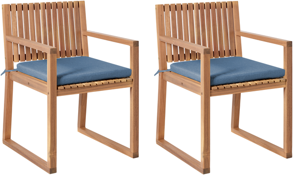 Set mit 2 Stühlen und Sitzkissen SASSARI PREMIUM zertifiziertes Akazienholz Blau