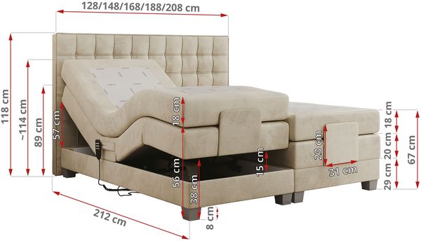 Boxspringbett elektrisch verstellbar, Schlafzimmerbett, Bettkasten - ELEKTRO - 200 x 200 cm - Beige Velvet - H3 Bild 6