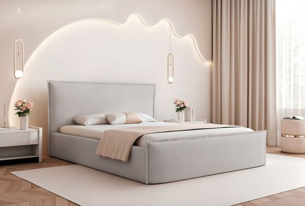 Goldstoff Polsterbett Bettgestell "SERENO" mit großem Stauraum & modernem eleganten Design (120–200x200 cm, Kopfteilhöhe 70/110 cm, Seitenhöhe: 30 cm), Bettgestell mit integriertem Stauraum & hochwertiger Verarbeitung