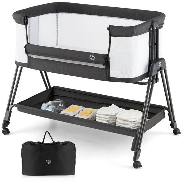 COSTWAY Beistellbett 2 in 1 Reisebett, 7-stufig höhenverstellbar