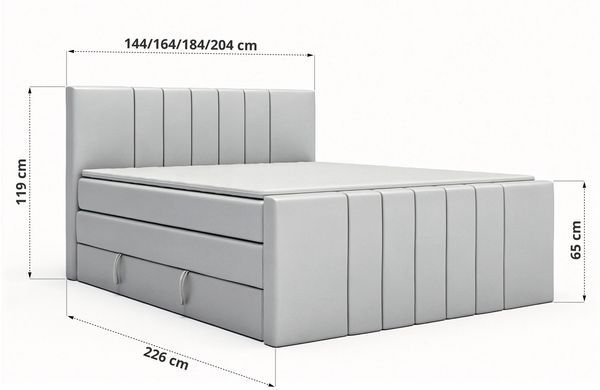Boxspringbett INERO KING DUO mit Stauraum, Doppelbett 160x200, Bett mit Multipocket-Matratze H4 und Topper Visco, modernes Boxspringbett, hohe Kopfteil - Hellgrau Velvet Bild 6