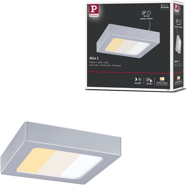 LED Panel Abia 2 White Select Dämmerungsgesteuerter Bewegungsmelder (HF) eckig 170x170mm 9,5W 1100lm 2700 - 4000K Chrom matt Bild 10