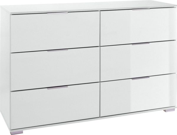 Wimex Schubkastenkommode Easy Plus (6 Schubladen mit Metallgriffen, 1 St, moderne Optik, Metallgriffe), 130cm weiß Weißglas