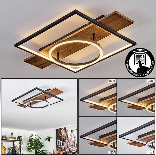 hofstein Deckenleuchte Deckenlampe aus Metall/MDF/Kunststoff in Schwarz/Holzoptik/Braun/Weiß, ohne Leuchtmittel, moderne Deckenleuchte, 24 Watt, 3000 Kelvin