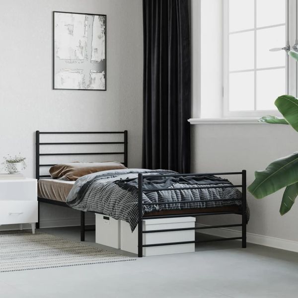 vidaXL Bettgestell mit Kopf- und Fußteil Metall Schwarz 90x200 cm 352330