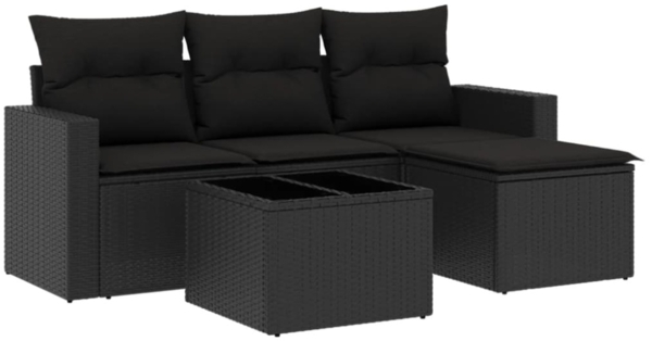 vidaXL 5-tlg. Garten-Sofagarnitur mit Kissen Schwarz Poly Rattan 3218865 Bild 3