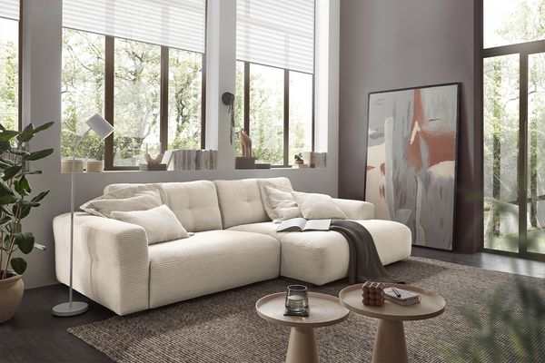 KAWOLA Sofa MIKA Ecksofa Cord cremeweiß Longchair rechts 86 x 167 x 276 cm