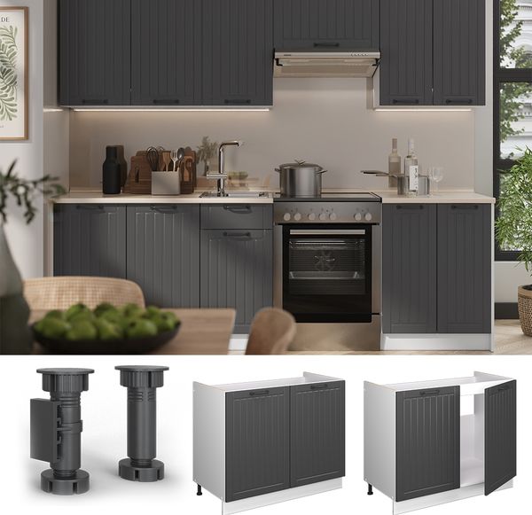 Spülenunterschrank Fame-Line Dunkelgrau/Weiß 100 cm ohne Arbeitsplatte Vicco Bild 4