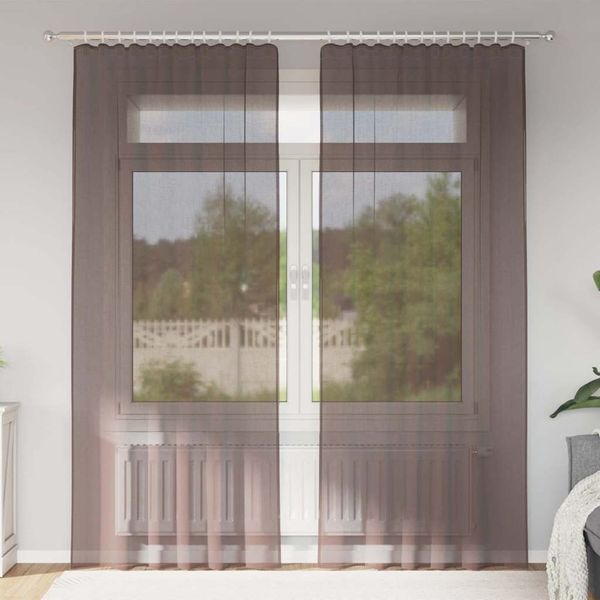 vidaXL Voile Vorhänge mit Stangentaschen 2 Stk. Braun 4102173