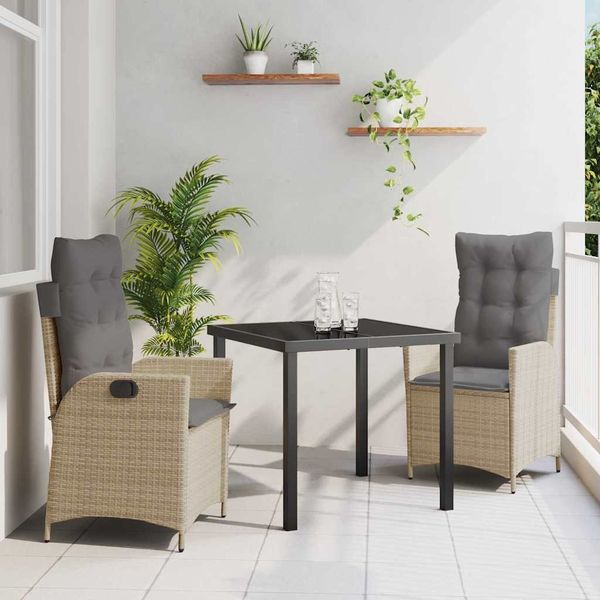 vidaXL Garten Essgruppe mit Kissen 3 pcs Beige Poly-Rattan 3380512