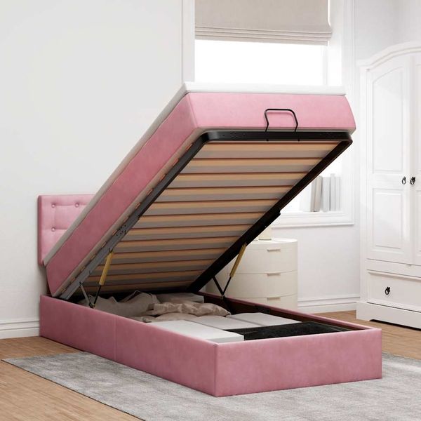 vidaXL Ottoman-Bett mit Matratze Rosa 100x200 cm Samt 3311902