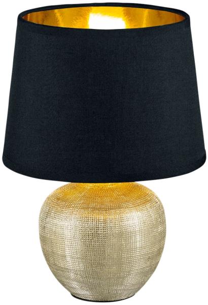 LED Tischleuchte, Keramik gold, Textil schwarz, H 26 cm, LUXOR