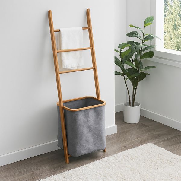 HTI-Living Stilvolle 2-in-1 Lösung Wäscheleiter mit Wäschesack