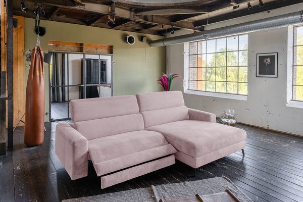 KAWOLA Sofa LAISKA Ecksofa Relaxfunktion teilmotorisch Cord rosa Longchair rechts 77 x 177 x 282 cm