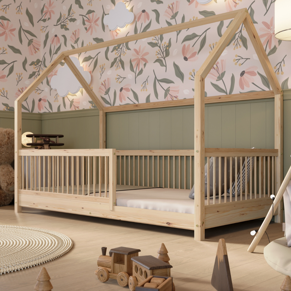 Crazy Pine 'Crazy Folly' Hausbett mit hohem Rausfallschutz, Holz natur, 140x200 cm