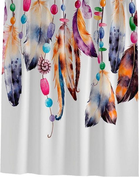 Ekershop Duschvorhang Textil Digitaldruck BUNTE FEDERN für Duschstange Breite 240 cm (inkl. Ringe), Höhe 200 cm, wasserabweisend, waschbar, bügelbar