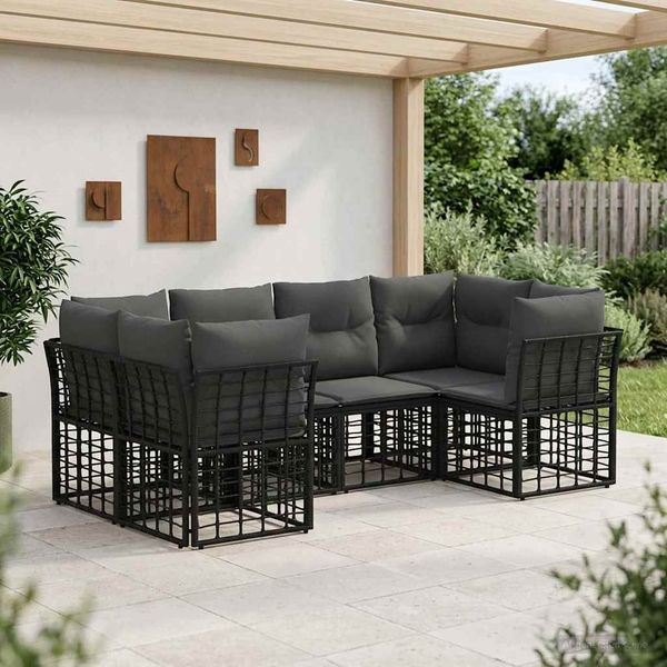 vidaXL Outdoor-Sofagarnitur mit Kissen 6 pcs Schwarz Polyester 3437545